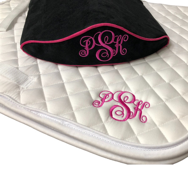 SaddleMattress TM Supreme - Personalized in Black or Dark Blue with matching White Saddle Pad