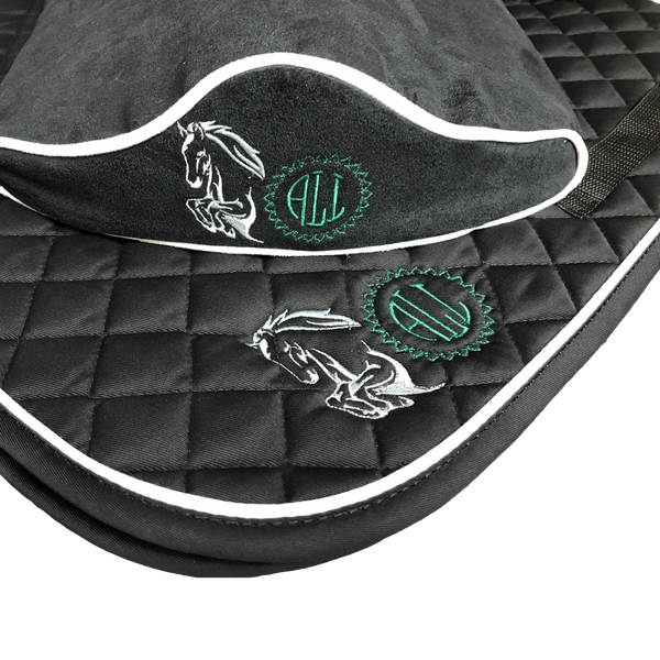 SaddleMattress TM Supreme - Personalized in Black or Dark Blue with matching Black Saddle Pad